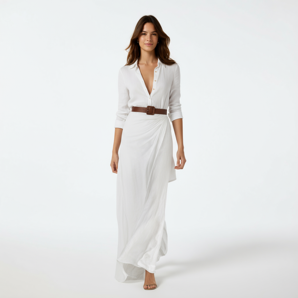Ana™ | Robe longue à col à revers, ceinture incluse