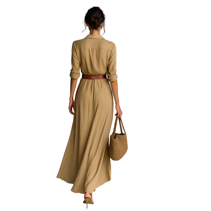 Ana™ | Robe longue à col à revers, ceinture incluse